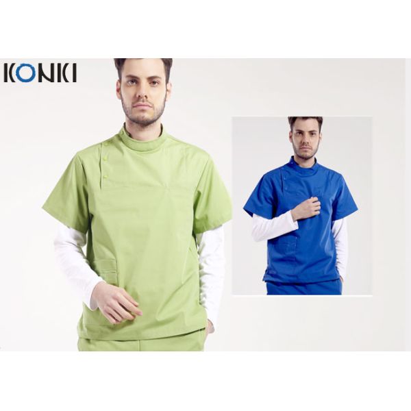 Mens Medical Scrubs Uniforms , Short Sleeve Cotton Surgical Gown Green