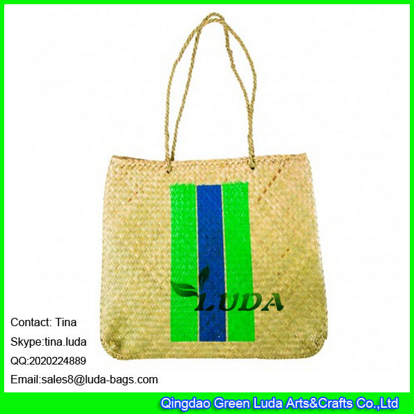 LUDA striped colors printing hand made seagrass promotional beach bag handbag