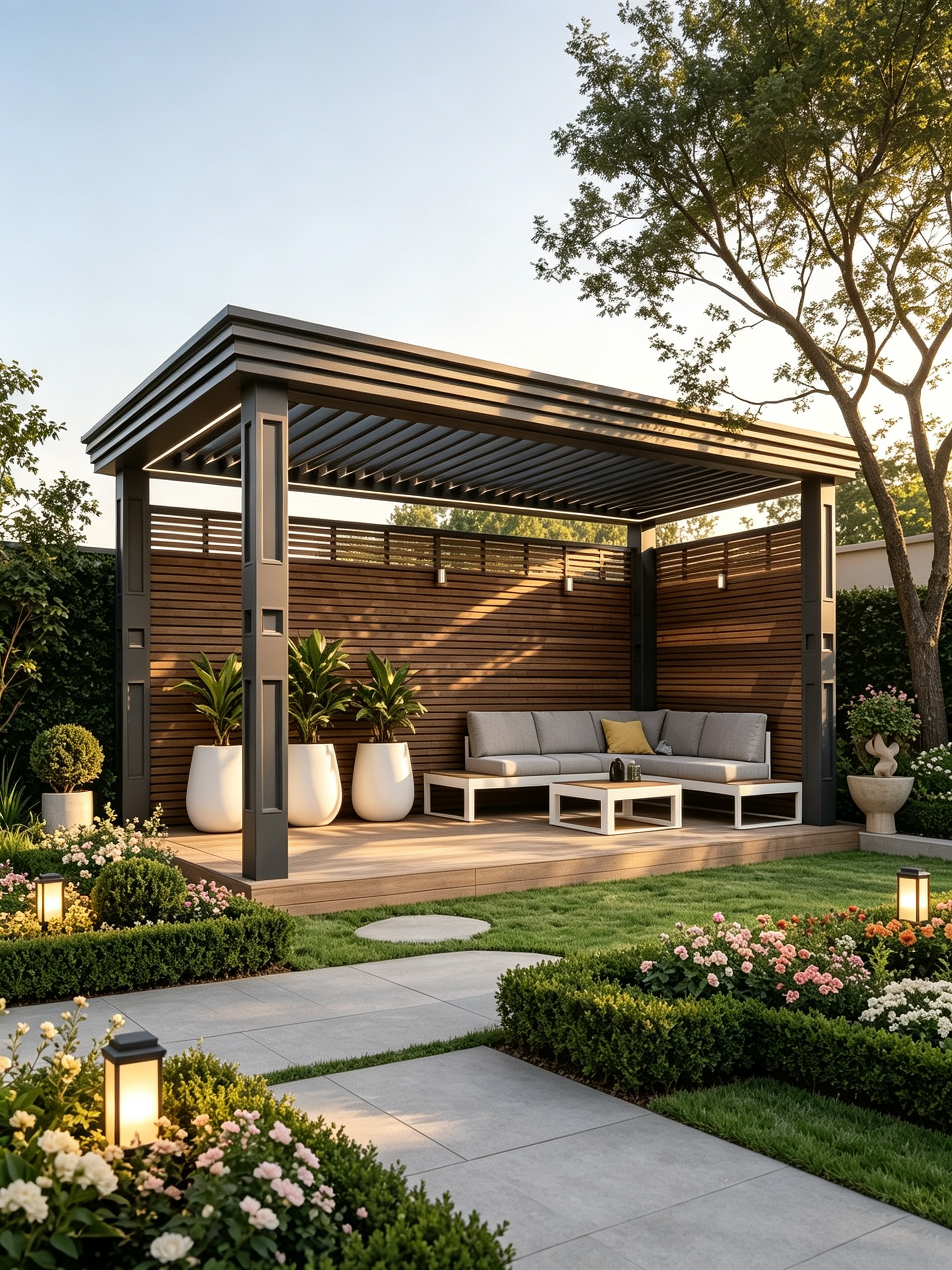 Custom Size Motorized Louvered Pergola with 304 Stainless Steel Hardware and T6-T5 Aviation-grade Aluminum Alloy
