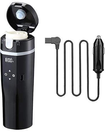 Copo de aquecimento de carro portátil, chaleira elétrica de viagem de 350 ml, caneca de aquecimento de carro de aço inoxidável 304, ajustável a 40 ~ 100 ° C