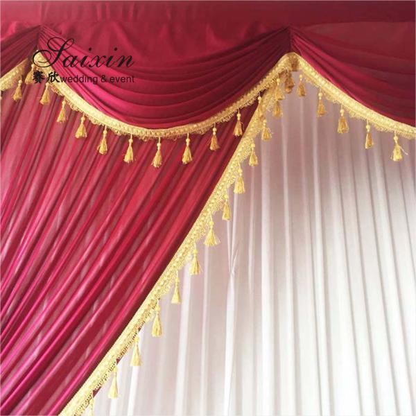 Hot Sale Gorgeous blue silk cloth drape valance curtains with ivory tassel