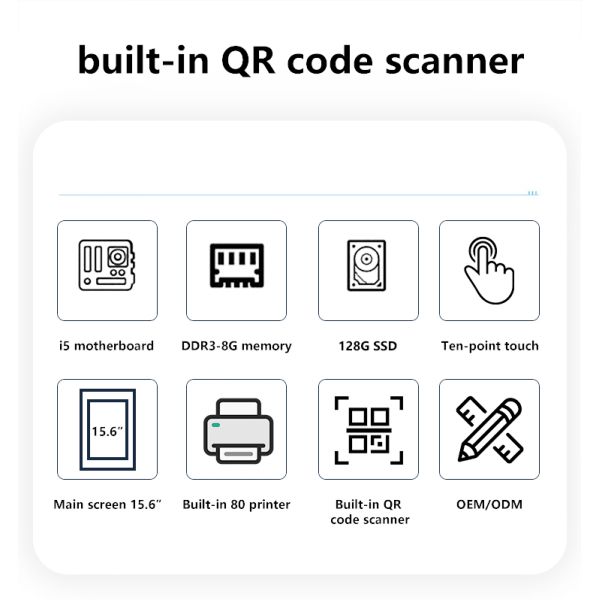 15.6 Inch Win 7/10 All-in-One Touch Screen Smart POS Machine with SDK Function and 58mm Printer Shopping Mall Application