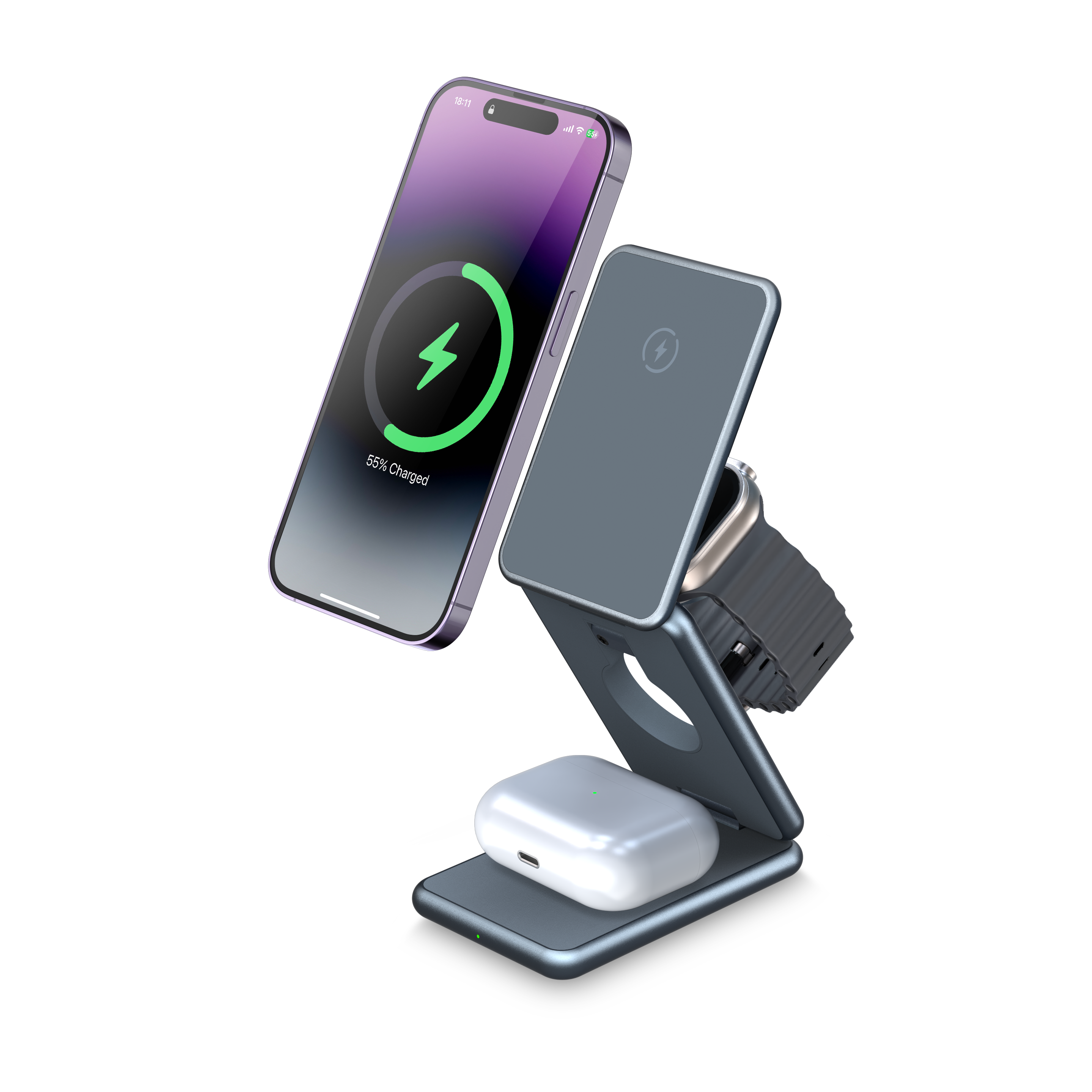 Алюминиевый сплав Металлический беспроводный зарядный держатель 15w Телефон зарядный стенд для часов