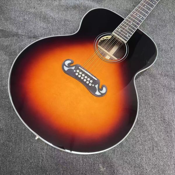 AAAAA 43 inch solid spruce top sj200 jumbo body maple back side acoustic guitar bone nut in cherry sunburst