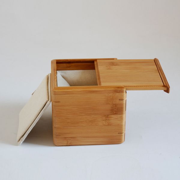 Multi Compartments Tea Bag Organizer Wooden Box with Bamboo and Polyester Construction