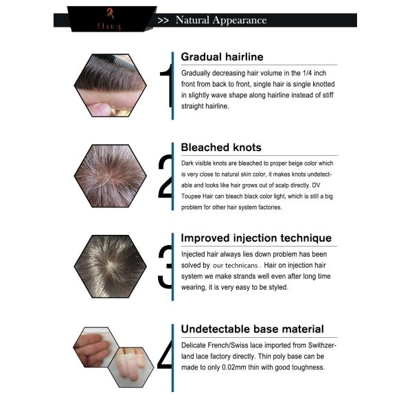 Natural Straight Toupee Hair Replacement System Fine Mono Base Center With Poly Perimeter