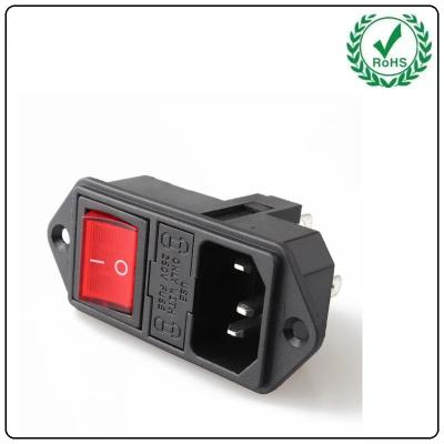 Soquete 10A 250V da alimentação CA do Pin de LZ-14-F14 C14 3 com suporte do fusível