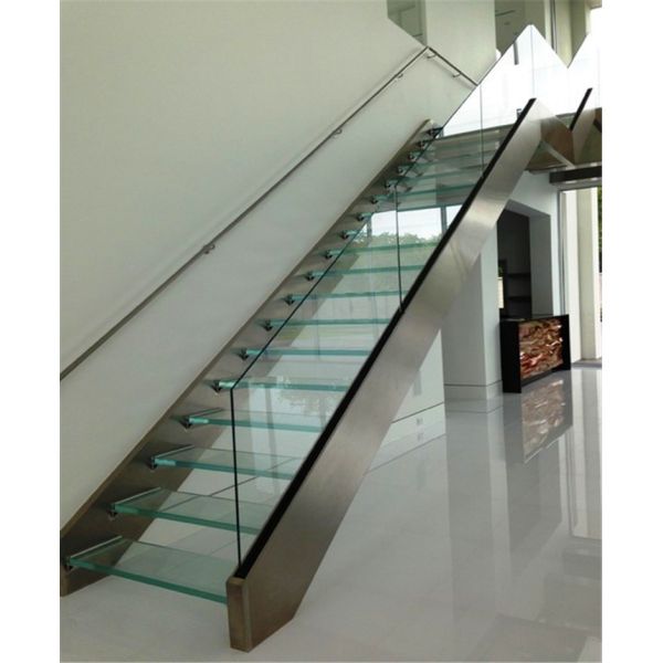 Indoor Design Stairs Glass Straight Flight Staircase Multi Treads Customizable