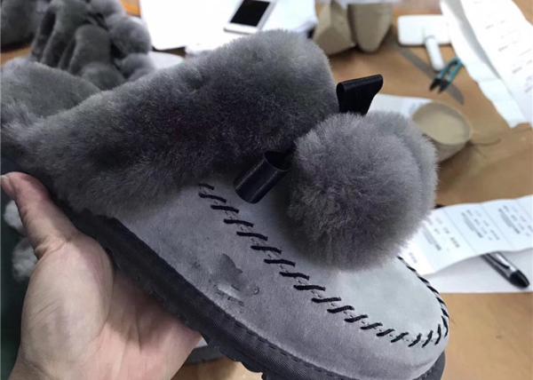Light Pink Soft Sole Sheep Wool Slippers for Bedroom , Womens House Slippers