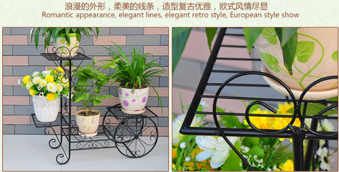 Indoor Wrought Iron 1.62kg Rolling Cart Plant Stand