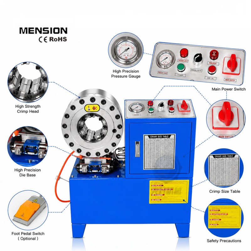 MS-51 Heavy-Duty Hydraulic Hose Crimper with 500T Crimping Force, CE & RoHS Certified for 6mm-51mm ID Range