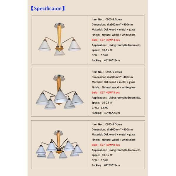 Household 3 arms mini wood pendant lamp glass shade chrome lighting CE/ROHS made in China