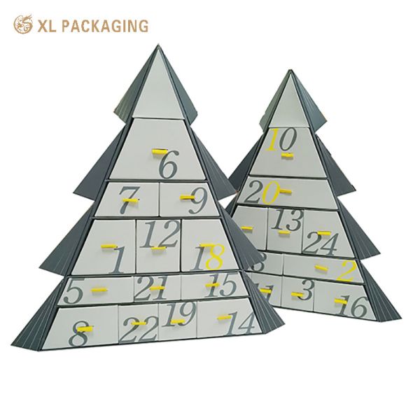 Tree Shaped 24 Drawer Advent Calendar Box | Luxury Christmas Countdown Gift Box With Gold Foil