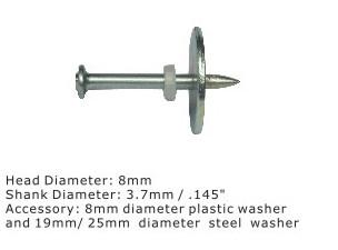 Steel Powder Actuated Fasteners Dnw Drive Pins With 25mm Steel Washer