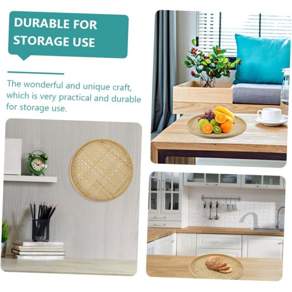 Bamboo Sieve Round Baskets Woven Storage Baskets Woven Tray Fruit Rattan Tray Fruit Natural Bamboo Colander Weaving Sieve Vegetable Food