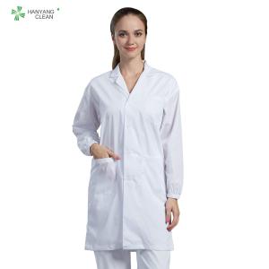 100% Polyster ESD Anti Static Clean Room Lab Coats White Color With Pocket Pen