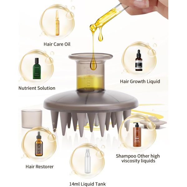 Aplicador de aceite para cuero cabelludo de silicona sin BPA con cerdas de masaje