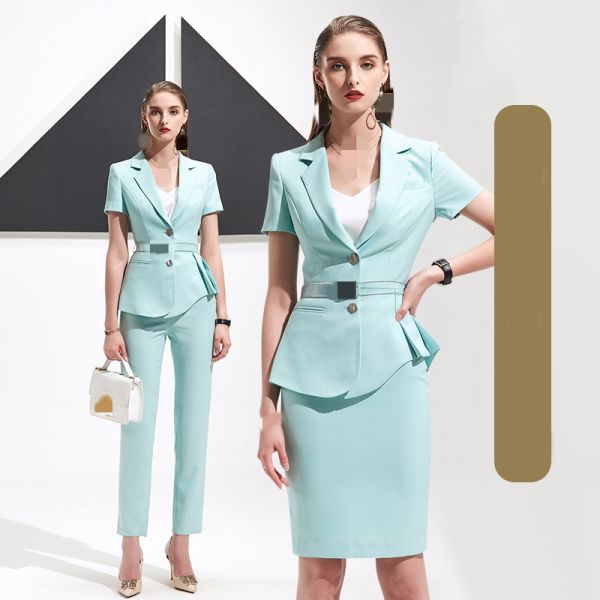 Мода 2021 Женский стройный формальный офисный юбки костюм с V-ошейник воротник и полные рукава