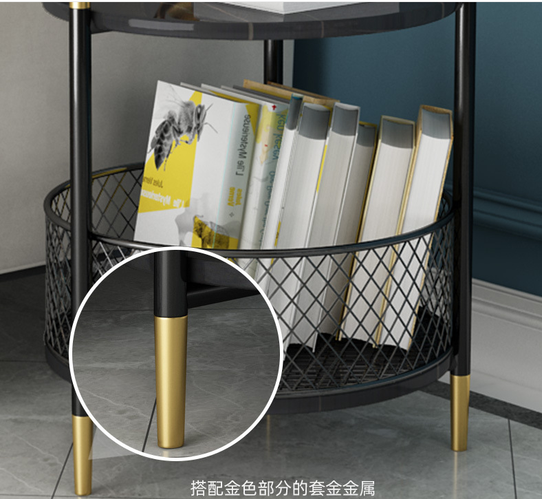 Two Tier Round Marble Coffee Table , Steel Frame Marble Top Tea Table