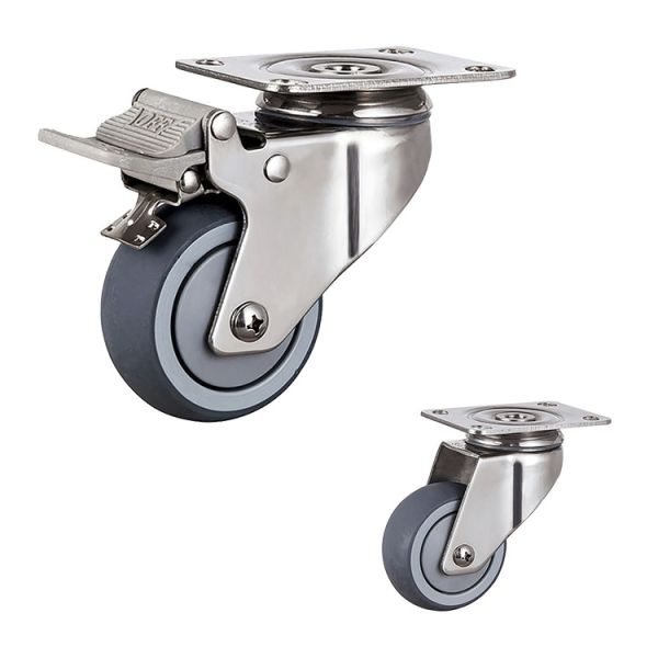 Soft 3 Inch Stainless Steel TPR Caster Wheels Swivel Double Brake