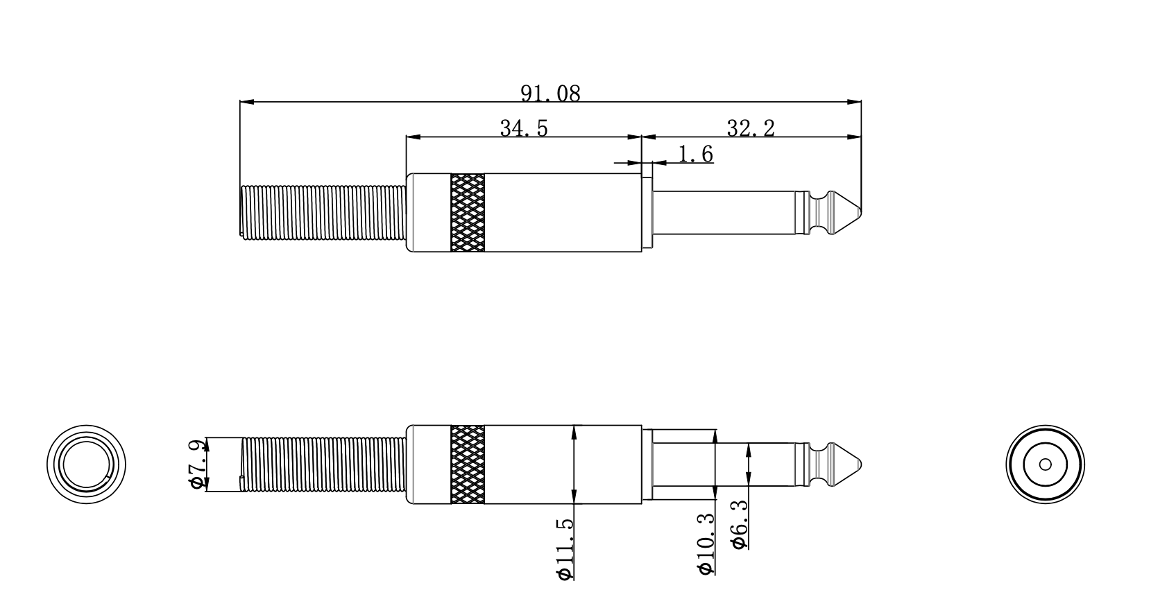 2А 50В 1/4 дюймовый мужской Jack соединитель электрический терминация сварки