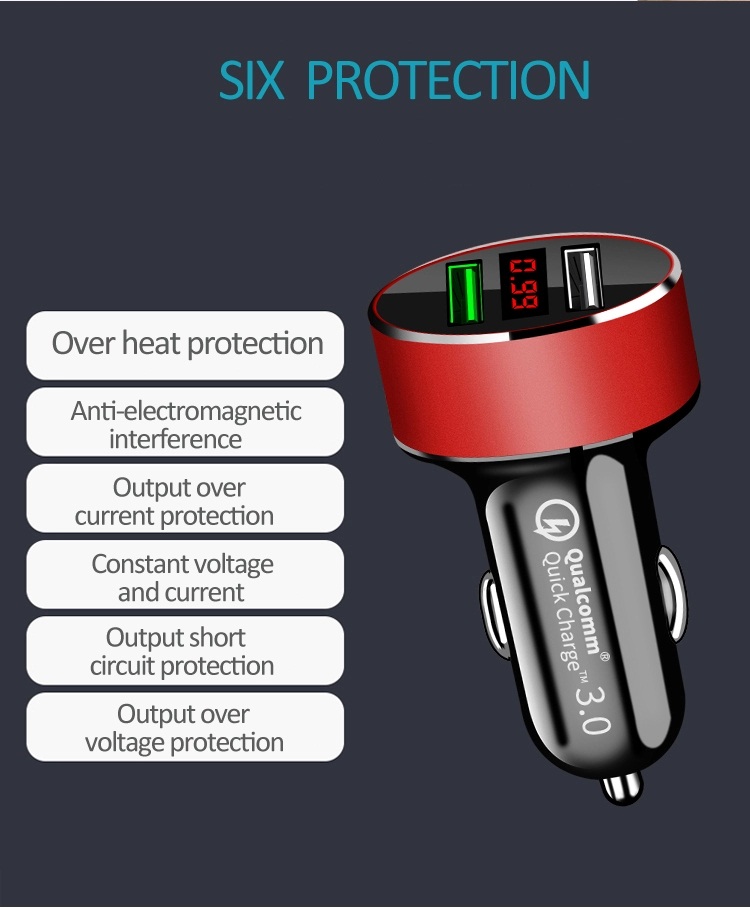 DC заряжателя 30W телефона автомобиля USB ODM двойной быстрый высокоскоростной к заряжателю автомобиля DC с дисплеем СИД