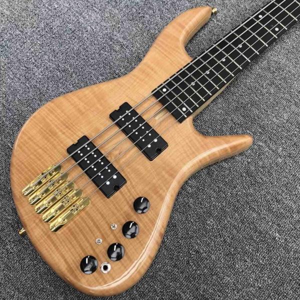 Solid Flame Maple Top 5 Strings Bass Guitar Ebony Fingerboard Custom Gold Hardware Ash Wood Electric Bass