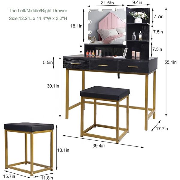 Bedroom MDF Wood Bedside Table 160cm Height Touch Screen Mirrored