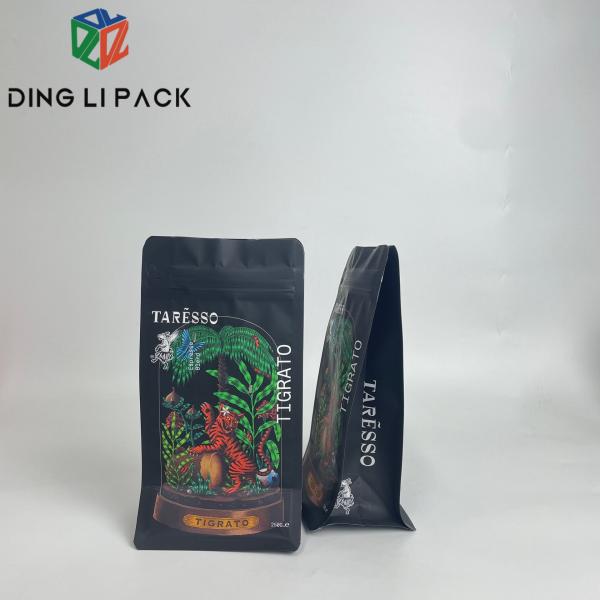 Low Moq Coffee Stand Up Pouch Matte Black Pouch Flat Bottom Aluminum Foil Type