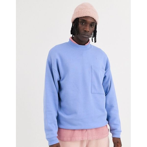 Shinny Blank Crew Neck Sweatshirt Mens Oversized With Big Pocket