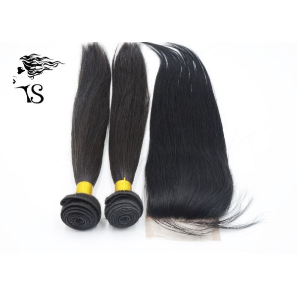 Black Color Straight Frontal Swiss Lace Closure With Hair Weaves Bundle Free Part