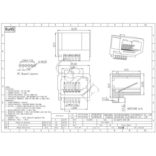 UK PT 6P6C RJ11  Keystone Jack /  Type C White Plastic Housing RJ11 Connecter