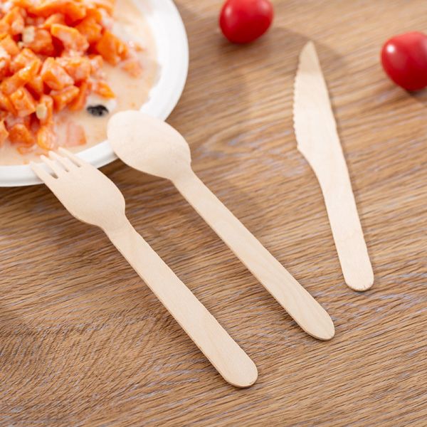 Paper Wraped Premium Disposable Wooden Cutlery Set With Customized Logo