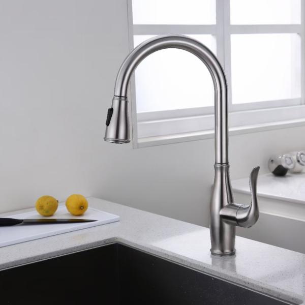 SUS304 Stainless Steel Flexible Spout Kitchen Tap Single Lever Brushed Nickel