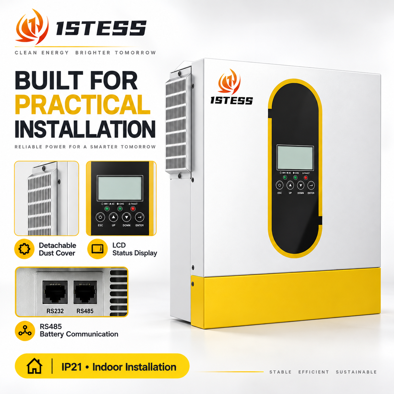 1stess EMT Series 3.6kW–11kW Off-Grid Solar Inverter with MPPT and Dual Outputs