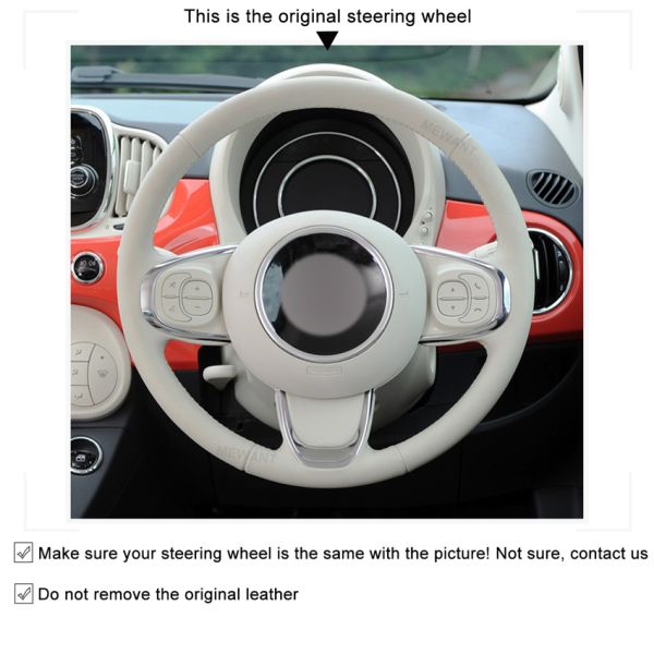 Custom Hand Sewing Beige Artificial Leather Steering Wheel Cover for Fiat 500 2015-2021 500C 2016 2017 2018 2019 2020-2021