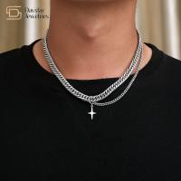 Couche pendante de croix en acier titanique de collier de chaîne de Hip Hop Cuban Link double
