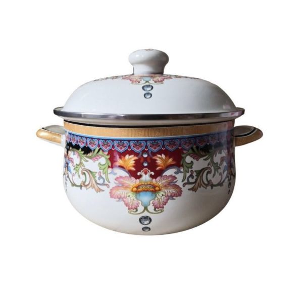 Customized Size Enamel Casserole Pot 18cm To 26cm Turkish Style Romantic Full Flowers