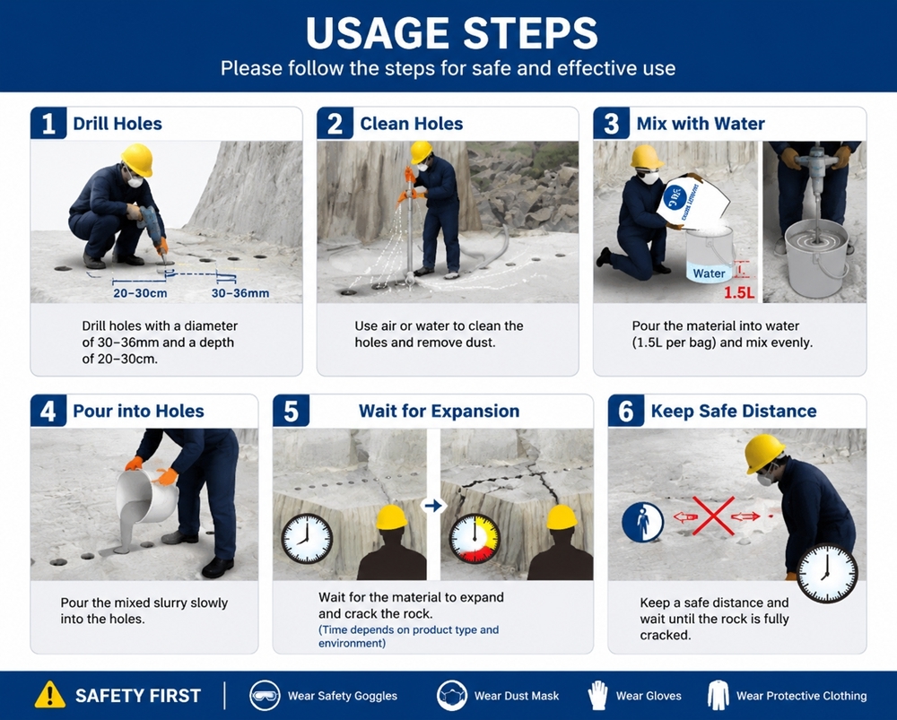 Non Explosive Expansive Mortar Concrete Demolition Powder for Rock Breaking Quarrying Construction