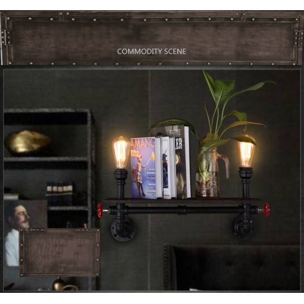 Vintage wall light Bar living room study bedside light wood bookshelf art water pipe bed side wall lamp(WH-VR-46)