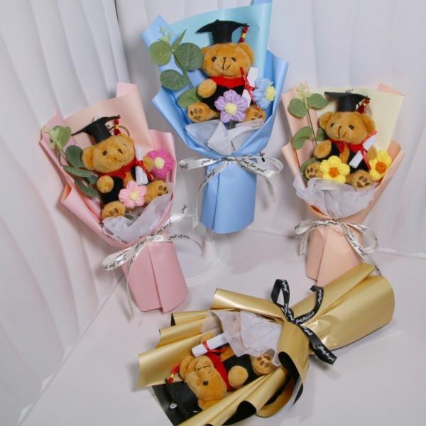PhD Bear Bouquet - Graduation Plush Doll Flowers for Couples & Students, Creative Cartoon Knitted Gift