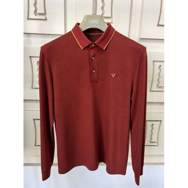 Luxury Men Long Sleeve Polo Shirts with Contrast Collar Classic Design Embroidered Logo, Multiple Colors for Business & Casual