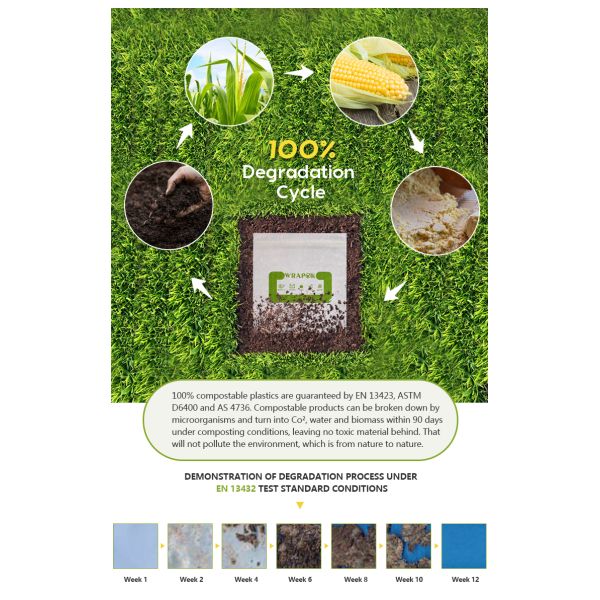 Eco PLA 100% Biodegradable Corn Starch Compostable Plastic Zipper Bag,Resealable PLA Biodegradable Poly D22/EPI PAC Bag