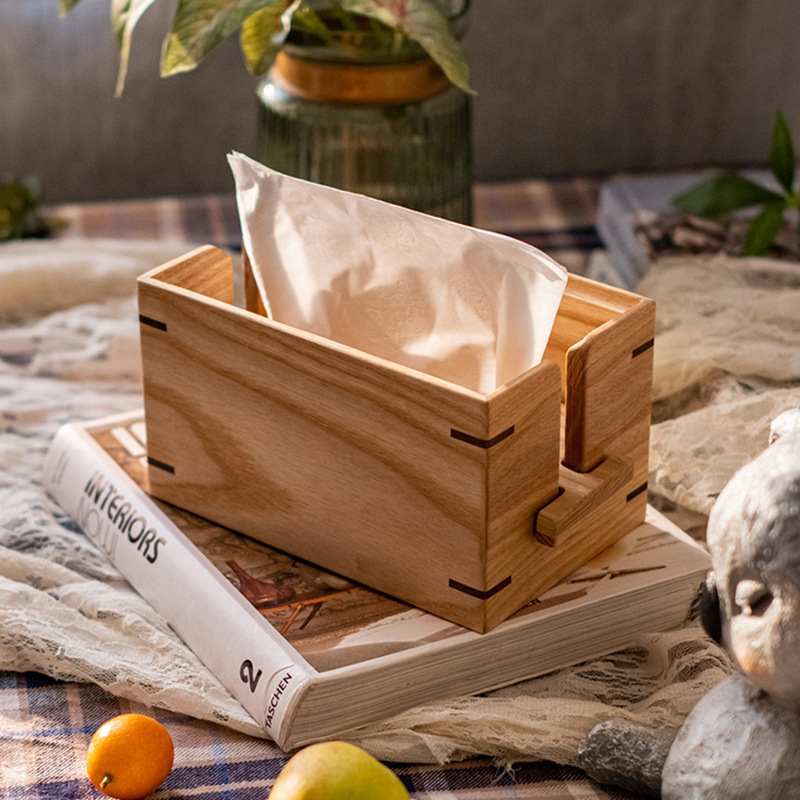 Solid Wood Lift Tissue Box High-end European Hotel Home Living Room Light Luxury Table Solid Wood Paper Box