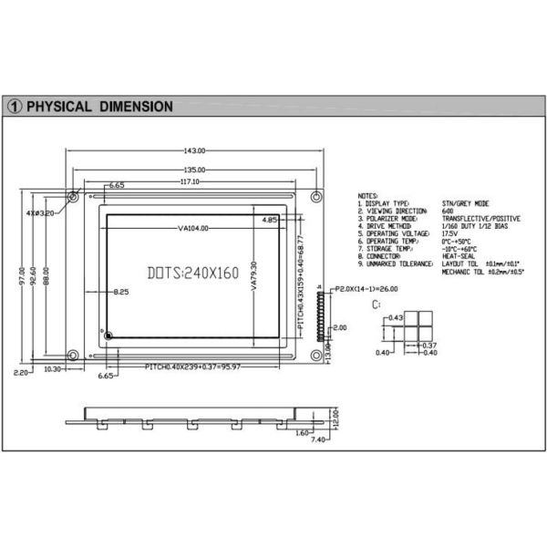 240*160 Graphic STN Gray LCD Module Transflective Positive 6H Industrial Display