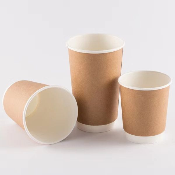 Вышивка Kraft Paper Cups с крышками, упаковка кофе Двухстенные горячие чашки