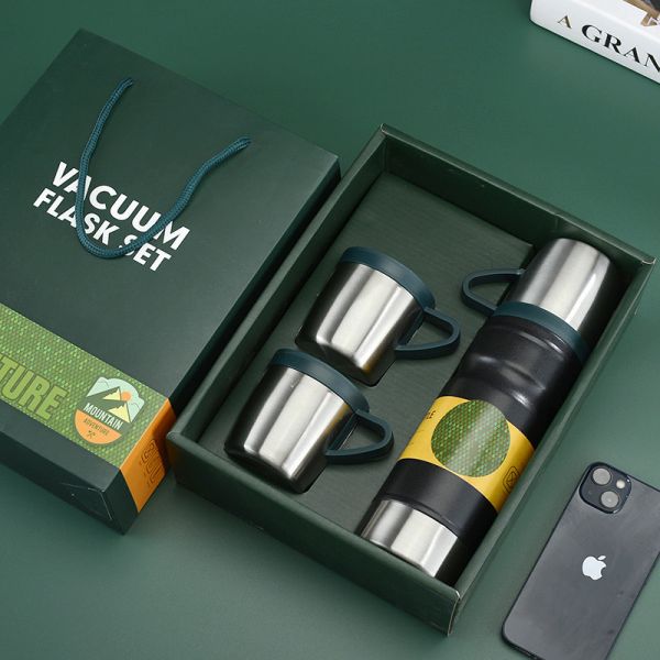 Business Vacuum Bottle Type Outdoor Flask Set with Large Capacity and 3 Lids