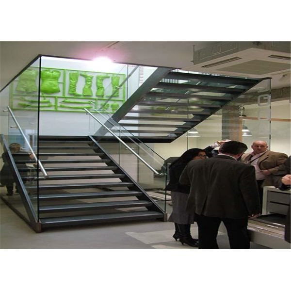 Interior Glass Straight Flight Staircase With Wrought Iron Or Stainless Steel