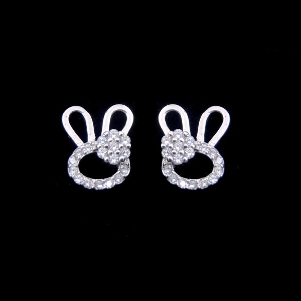 Pave Diamond Square Shaped Sterling Silver Stud Earrings For Girls / Silver Wedding Earrings
