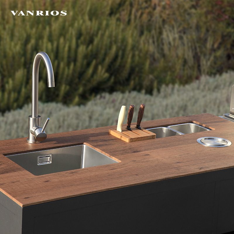 Modern Outdoor Kitchen Set With Aluminum Cabinets & BBQ Grill Barbecue Island Kits
